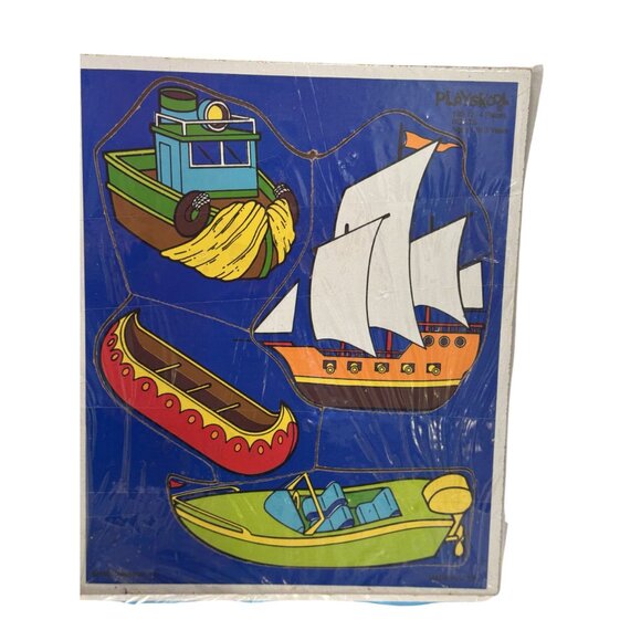 Vintage Playskool Wooden Puzzles Pets Miss Piggy Boats Ride the Rails Train Lot - Picture 5 of 5